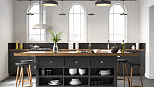 Black Accents White Kitchen Space