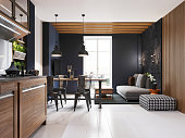 Home Interior Black Wall Wooden Panels