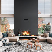 Modern Black Fireplace Living Room Interior