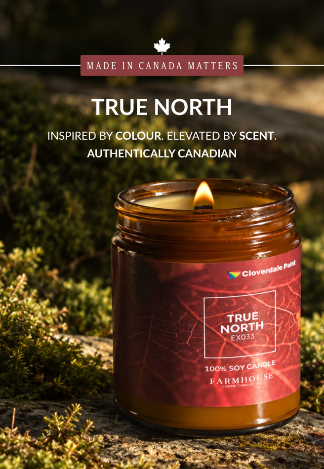 True North candle by Farmhouse Charm Candle Company, inspired by colour, elevated by scent, authentically Canadian