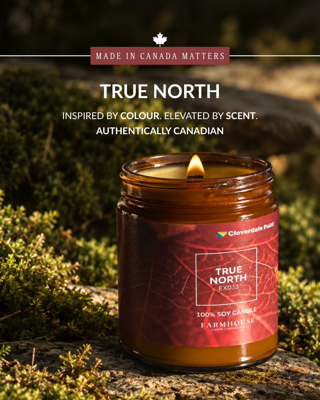 True North candle by Farmhouse Charm Candle Company, inspired by colour, elevated by scent, authentically Canadian