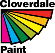 Cloverdale Paint logo with a rainbow fan of paint color swatches representing premium paint products