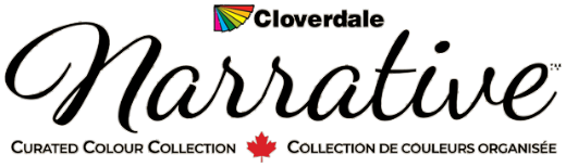 Cloverdale Narrative curated colour collection logo with maple leaf background and Canadian branding